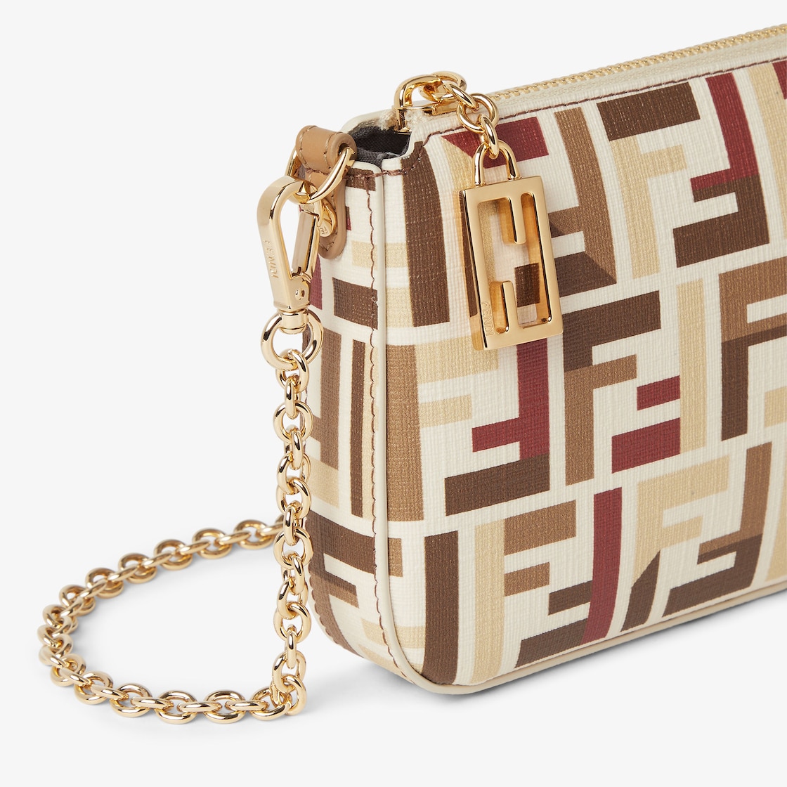 FENDI Baguette Pouch Pouch with chain in multicolor FF fabric - Image 3